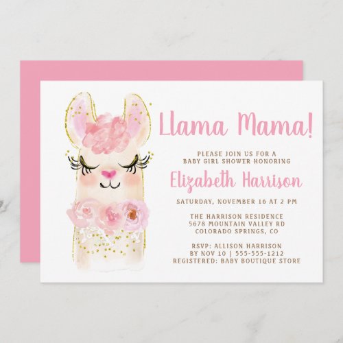 Llama Mama Pink Baby Shower Invitation