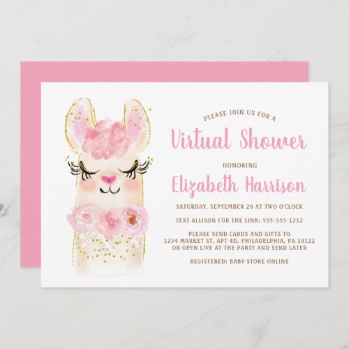 Llama Mama Pink Baby Virtual Shower Invitation