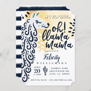 Llama Mama & Stripes - Gender Neutral Baby Shower Invitation