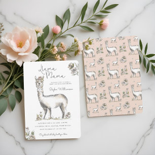 Llama Mamma Watercolor Llama Sketch Baby Shower In Invitation