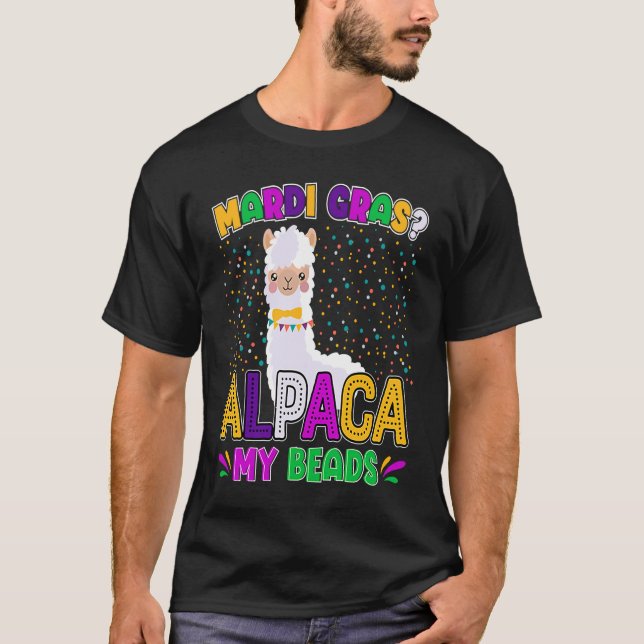 Llama Mardi Gras Alpaca My Beads New Orleans Carni T-Shirt (Front)