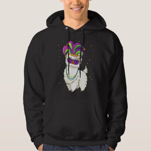 Llama Mardi Gras Alpaca With Mask  Beads for men  Hoodie