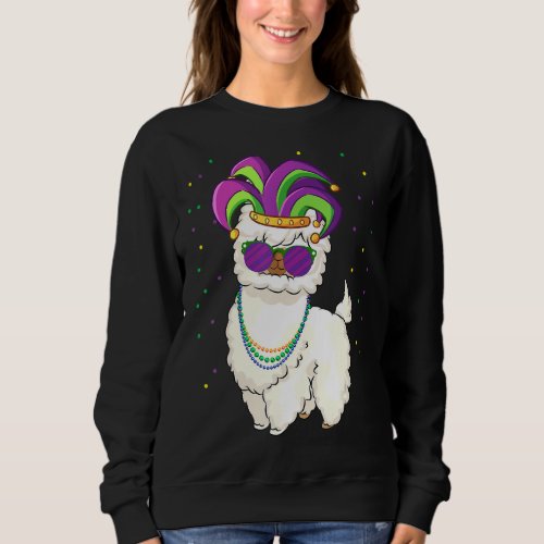 Llama Mardi Gras Alpaca With Mask  Beads for men  Sweatshirt