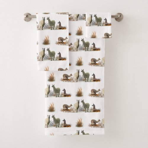 Llama Meadow Bathroom Towel Set choose colour