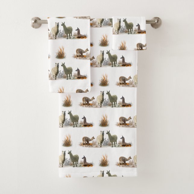 Llama Meadow Bathroom Towel Set (choose colour) (Insitu)
