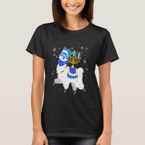Llama Menorah Hanukkah Cute Alpaca Hanukkah Chanuk T-Shirt