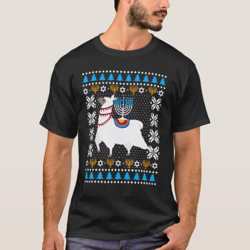 Llama Menorah Hanukkah Ugly Pajama Alpaca T-Shirt