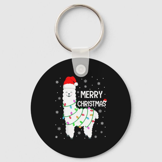 Llama Merry Christmas Kids Funny Llama Christmas L Keychain (Front)