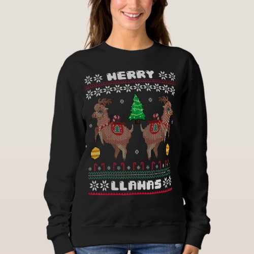 Llama Merry Christmas Merry Llamas Funny Ugly Swea Sweatshirt