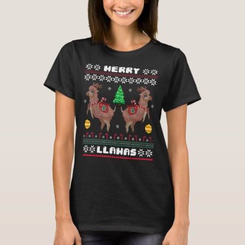 Llama Merry Christmas Merry Llamas Funny Ugly Swea T_Shirt