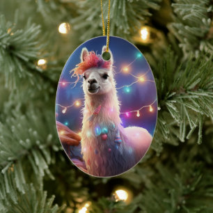 Llama Merry Christmas Ornament, Pet Lover Gift Ceramic Ornament