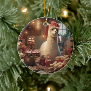 Llama Merry Christmas Ornament, Pet Lover Gift Ceramic Ornament