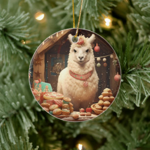 Llama Merry Christmas Ornament, Pet Lover Gift Ceramic Ornament