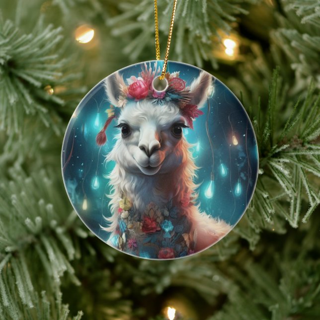 Llama Merry Christmas Ornament, Pet Lover Gift Ceramic Ornament (Tree)