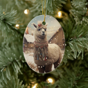 Llama Merry Christmas Ornament, Pet Lover Gift Ceramic Ornament