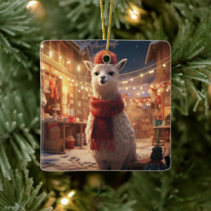 Llama Merry Christmas Ornament, Pet Lover Gift Ceramic Ornament