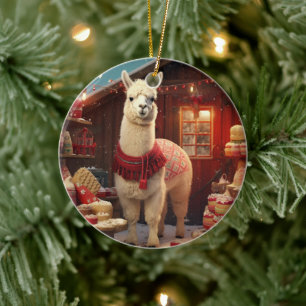 Llama Merry Christmas Ornament, Pet Lover Gift Ceramic Ornament