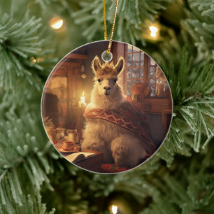 Llama Merry Christmas Ornament, Pet Lover Gift Ceramic Ornament