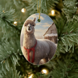Llama Merry Christmas Ornament, Pet Lover Gift Ceramic Ornament