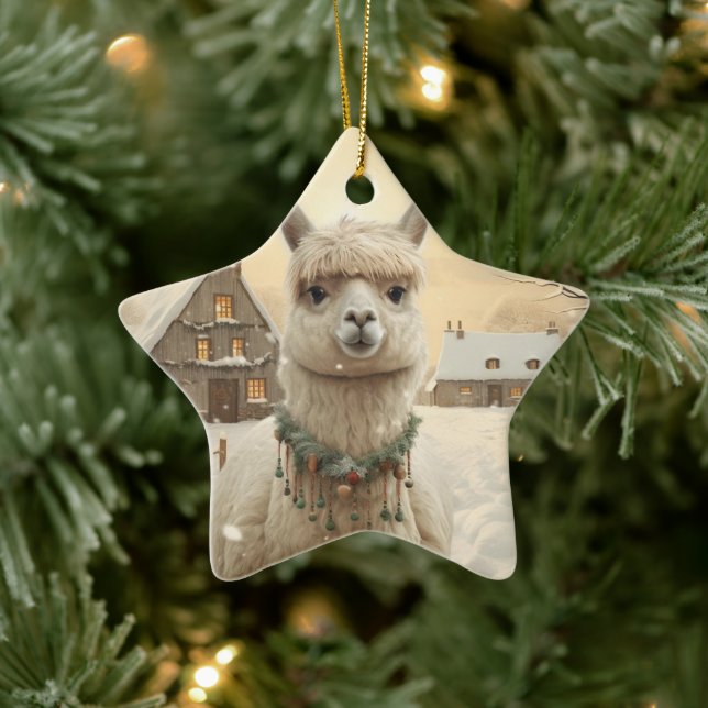 Llama Merry Christmas Ornament, Pet Lover Gift Ceramic Ornament (Tree)