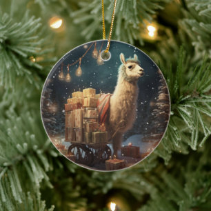Llama Merry Christmas Ornament, Pet Lover Gift Ceramic Ornament