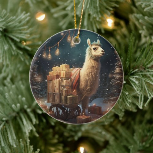 Llama Merry Christmas Ornament Pet Lover Gift Ceramic Ornament