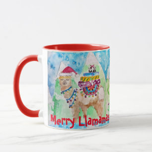 Llama Merry Llamamas Blue Red Christmas Mug