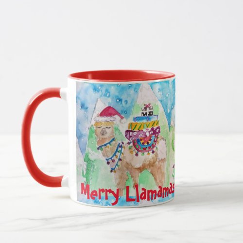 Llama Merry Llamamas Blue Red Christmas Mug