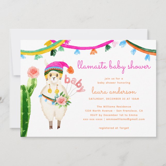 Llama Mexican Colorful Fun Baby Shower Invitation (Front)