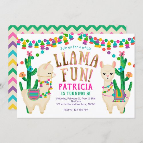 Llama Mexican FIesta Cute Birthday Invitation