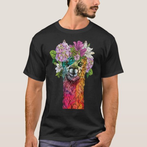 Llama Mom For Llama  Colorful Alpacas Floral T-Shirt