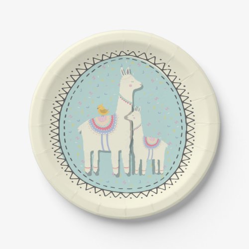 llama momma and baby paper plates