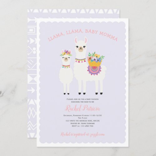 Llama Momma_ Cute Baby Girl Shower Invitation