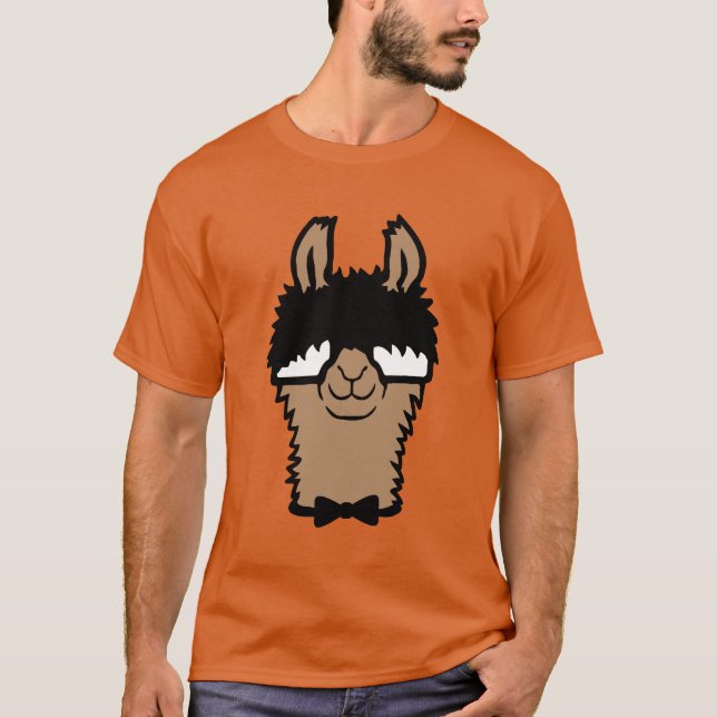 Llama Nerd Geek Glasses Bow Tie Funny Alpaca T-Shirt (Front)
