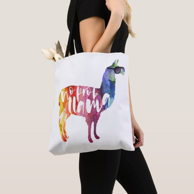 Llama. No Probllama. No Prob-llama. Funny Sayings Tote Bag (Close Up)