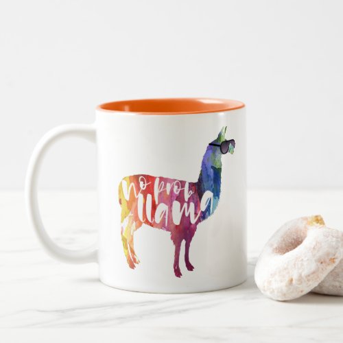 Llama No Probllama No Prob_llama Funny Sayings Two_Tone Coffee Mug