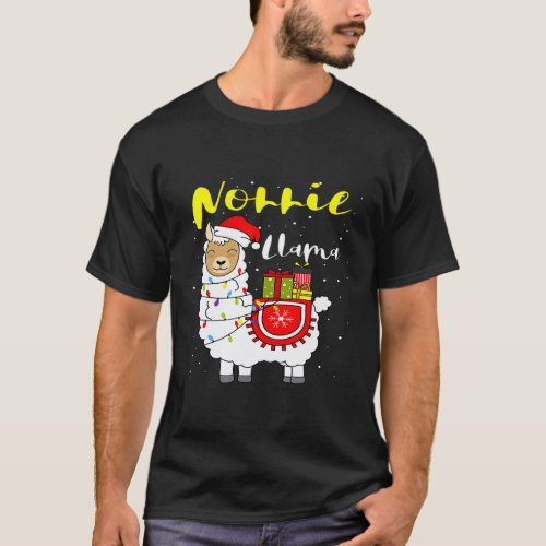 Llama Nonnie Lights Santa Hat Xmas Pajama Matching T-Shirt