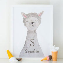 Llama Nursery Wall Art | Cute Watercolor Alpaca