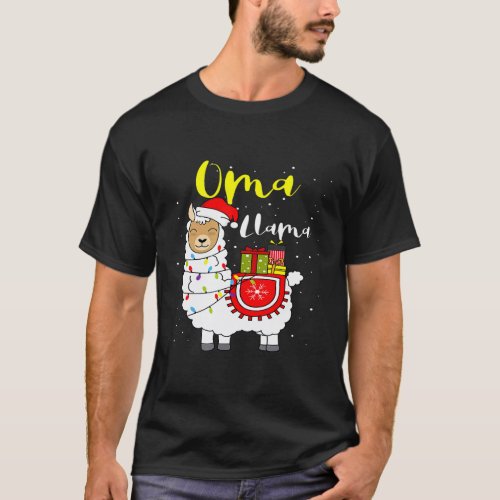 Llama Oma Lights Santa Hat Xmas Pajama Matching Fa T-Shirt