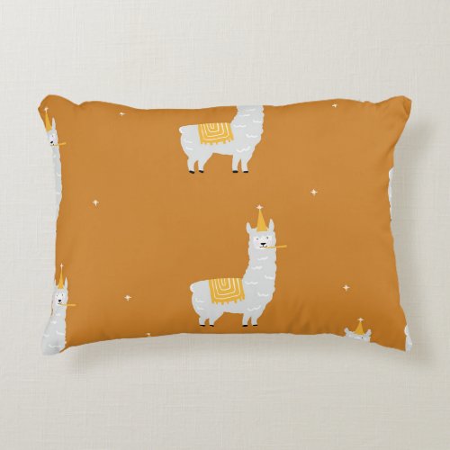 Llama orange background birthday pattern accent pillow