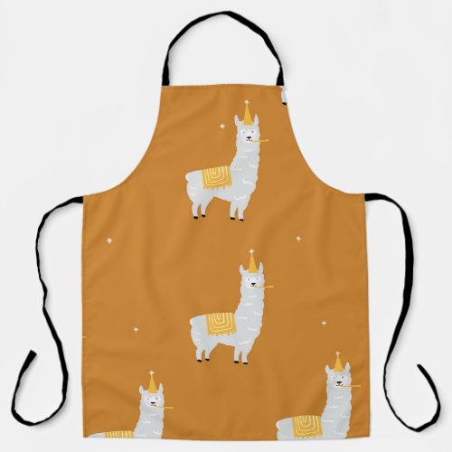 Llama orange background birthday pattern apron
