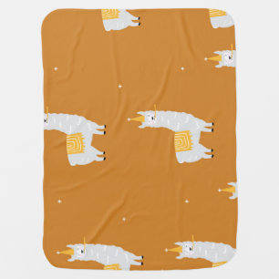 Llama, orange background: birthday pattern. baby blanket