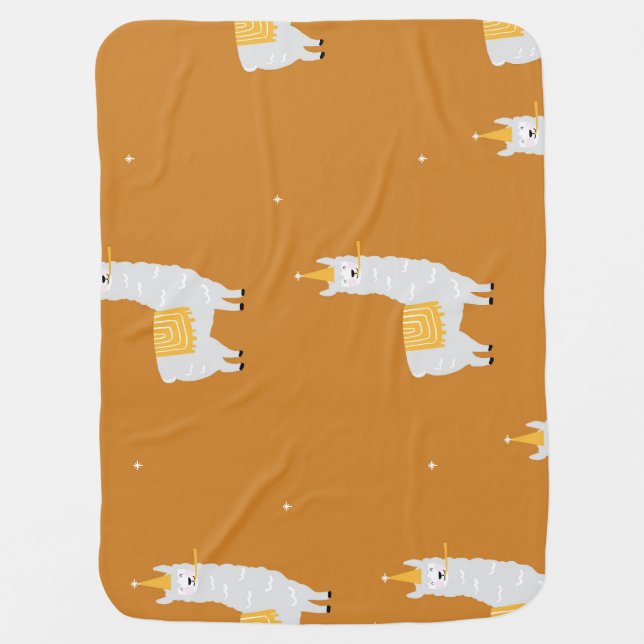 Llama, orange background: birthday pattern. baby blanket (Front)