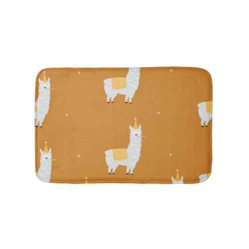 Llama orange background birthday pattern bath mat
