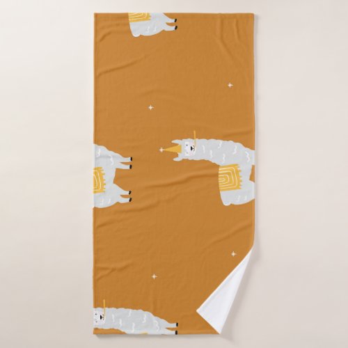Llama orange background birthday pattern bath towel