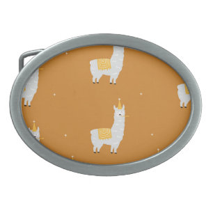 Llama, orange background: birthday pattern. belt buckle