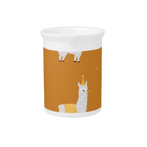 Llama orange background birthday pattern beverage pitcher