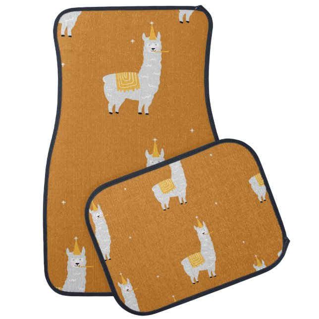 Llama, orange background: birthday pattern. car floor mat (Set)