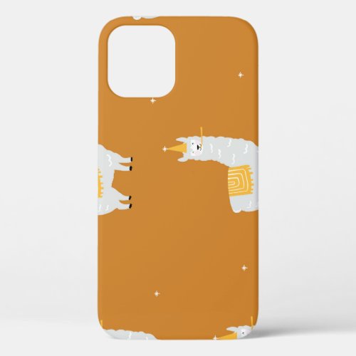 Llama orange background birthday pattern iPhone 12 case