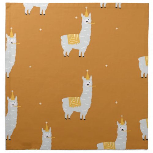 Llama orange background birthday pattern cloth napkin